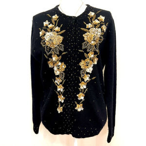 Vintage 1980's MORE Lambswool Rabbit Hair Gold Floral Cardigan